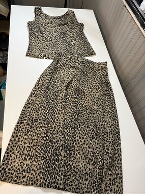 KS Collection Beige and Black Leopard Print Blouse